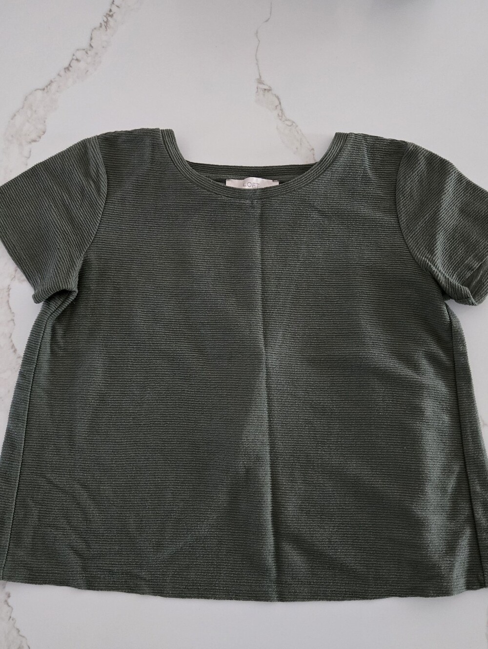 LOFT Olive Ribbed Short-Sleeve Open Back Tee